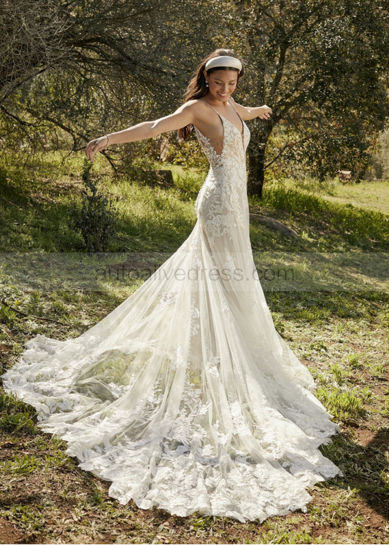 Beaded Straps Ivory Lace Tulle Open Back Sexy Wedding Dress Beaded Straps Ivory Lace Tulle Open Back Sexy Wedding Dress